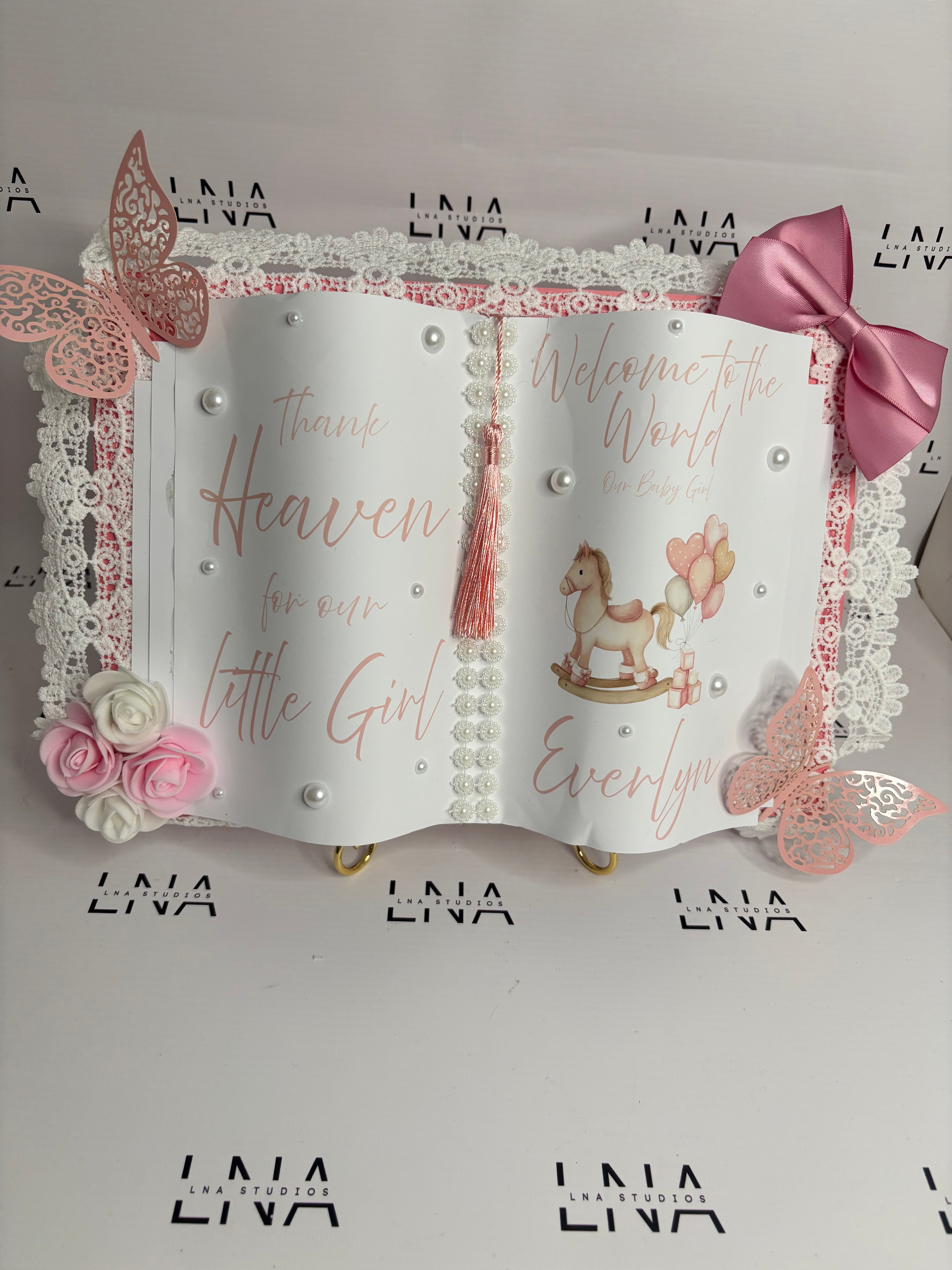 Luxury Personalised Baby Girl Keepsake Card | Welcome to the World New Baby Gift