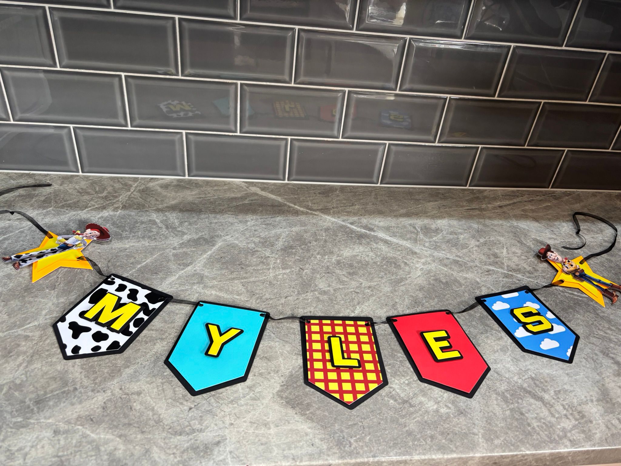 Toy Story Personalised Name Bunting | Woody & Jessie Birthday Banner | Custom Toy Story Party Decorations | Handmade Character Name Garland