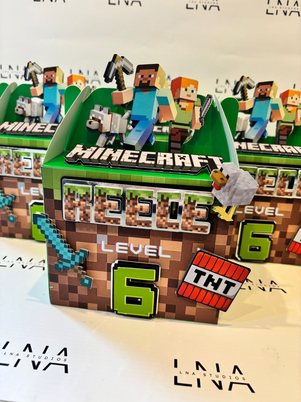 Personalised Minecraft Party Bundle | Minecraft Birthday Party Favours | Treat Box, Crisp Packet, Chocolate Wrapper & Drink Label Set