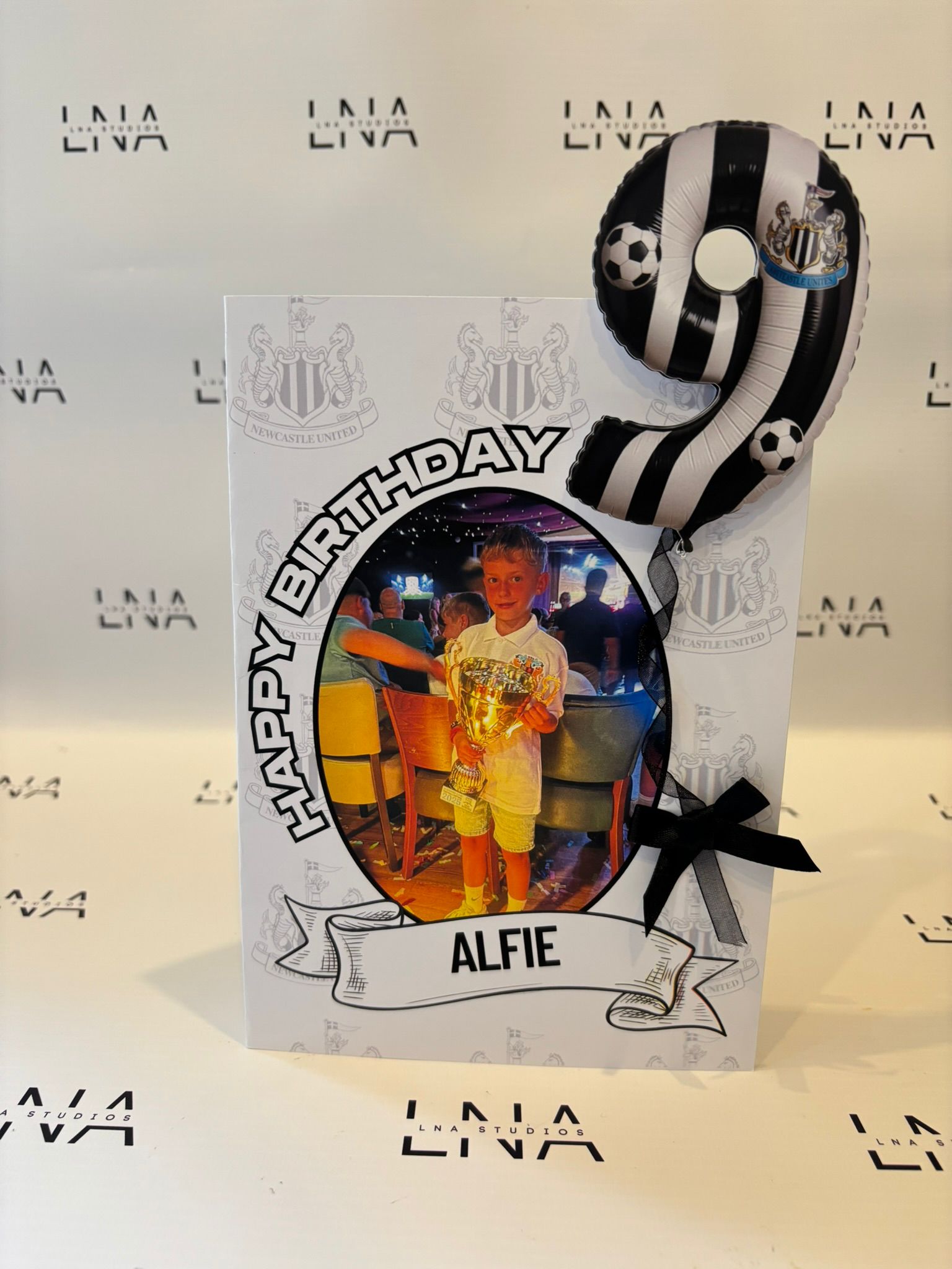 Personalised Newcastle United Inspired Birthday Card with age and photo