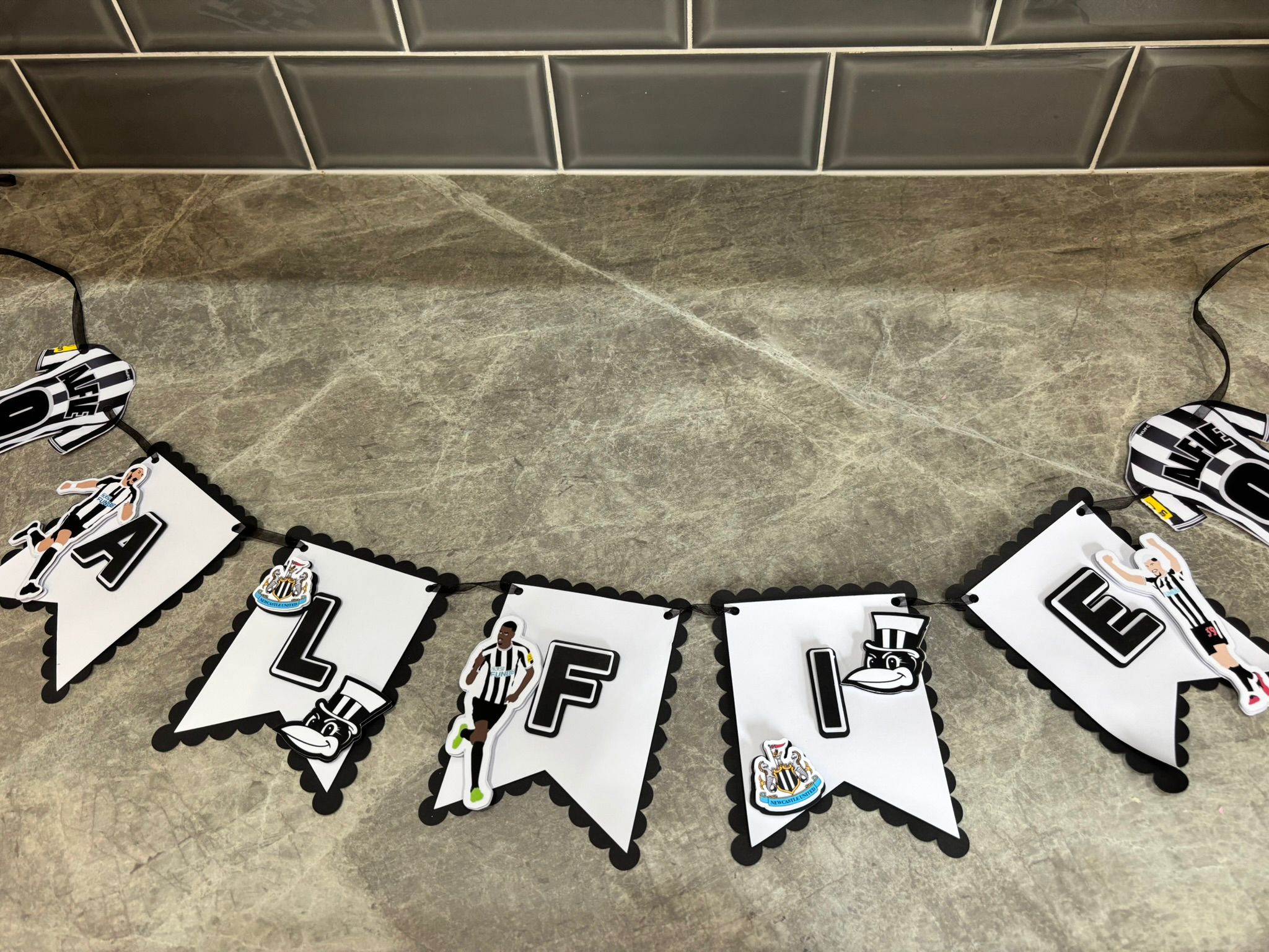 Personalised Newcastle United Name Bunting | NUFC Birthday Banner | Football Party Decorations | Custom Football Name Banner | Any Name