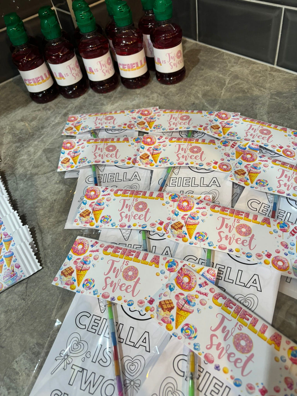 Personalised Sweet Shop Party Bundle | Two Sweet Birthday Party Favours | Treat Boxes, Crisp Packets, Drink Labels, Chocolate Wrappers & Colouring Packs