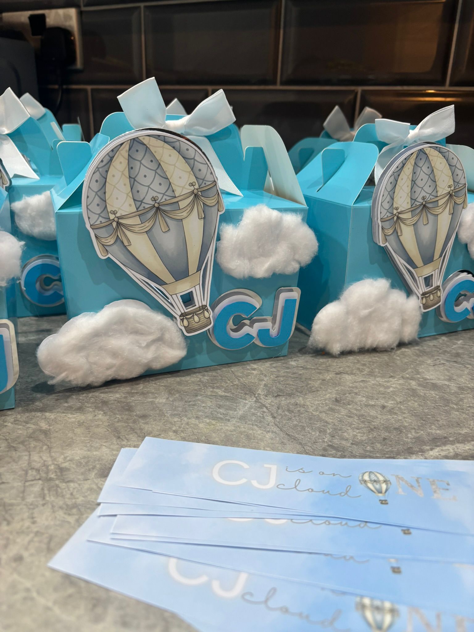 Personalised Hot Air Balloon Party Box | Up Up & Away Birthday Favour Box | First Birthday Party Decorations | Personalised Treat Box | Cloud One Theme
