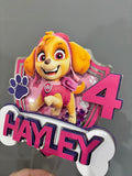 Personalised Paw Patrol Skye Shaker Cake Topper | Custom Name & Age Birthday Decoration | Pink Glitter Party Topper