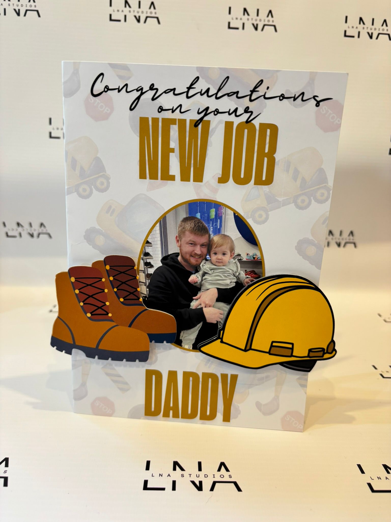 Personalised New Job Card for Dad – Congratulations on Your New Job – Custom Photo Work Card – Construction Worker Keepsake Gift