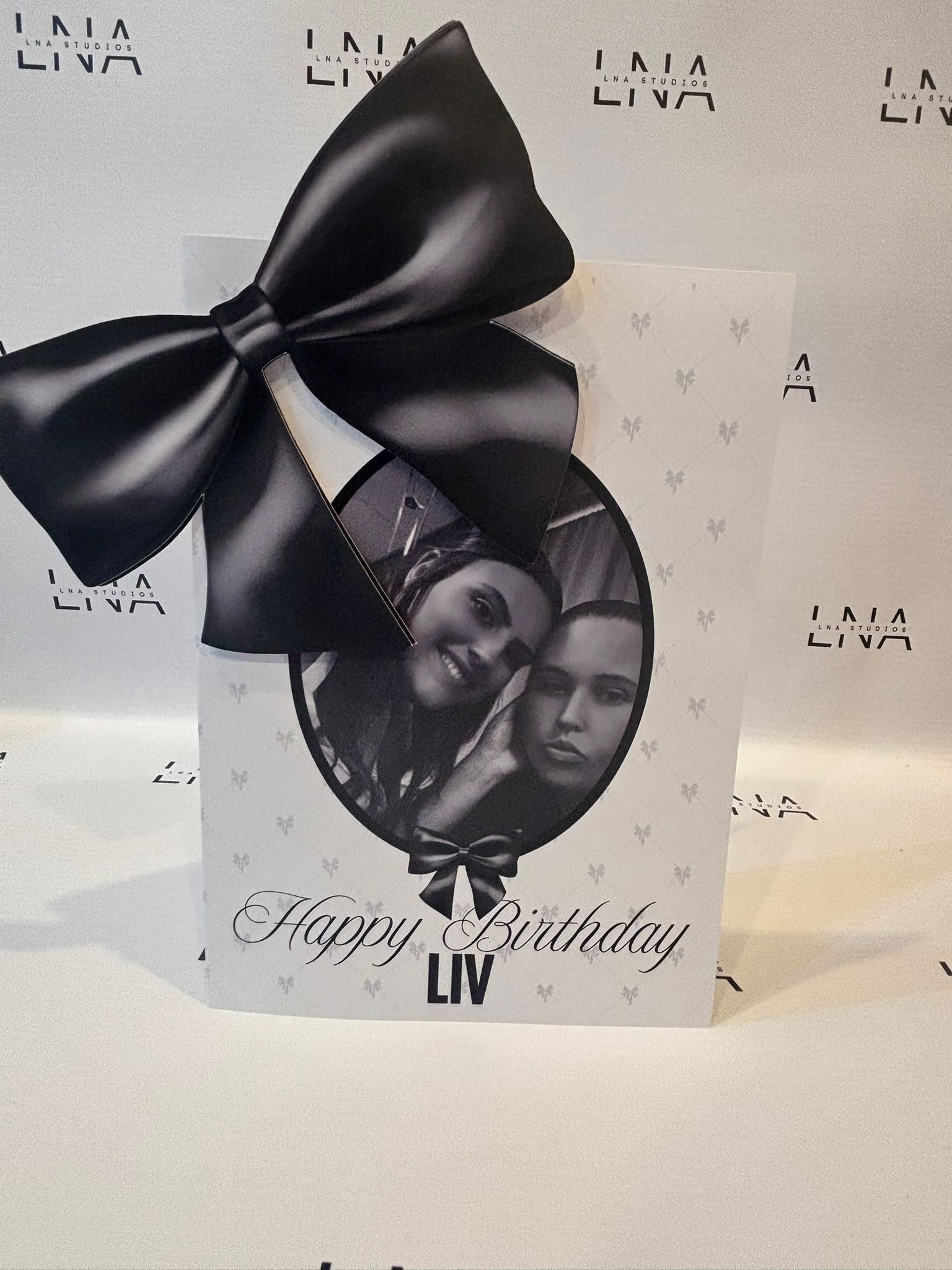Personalised Photo Birthday Card – Elegant Bow Birthday Card – Custom Black Bow Birthday Card – Birthday Card for Daughter, Sister, Friend