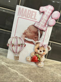 Personalised 1st Birthday Card for Girl – Custom Photo First Birthday Card – Teddy Bear & Hot Air Balloon Birthday Keepsake