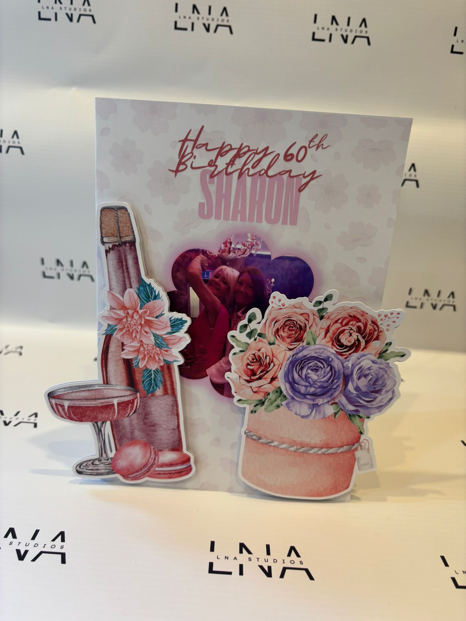 Personalised 60th Birthday Card for Her – Custom Photo Birthday Card – Floral 60th Birthday Gift for Mum, Mam, Sister, Friend or Wife