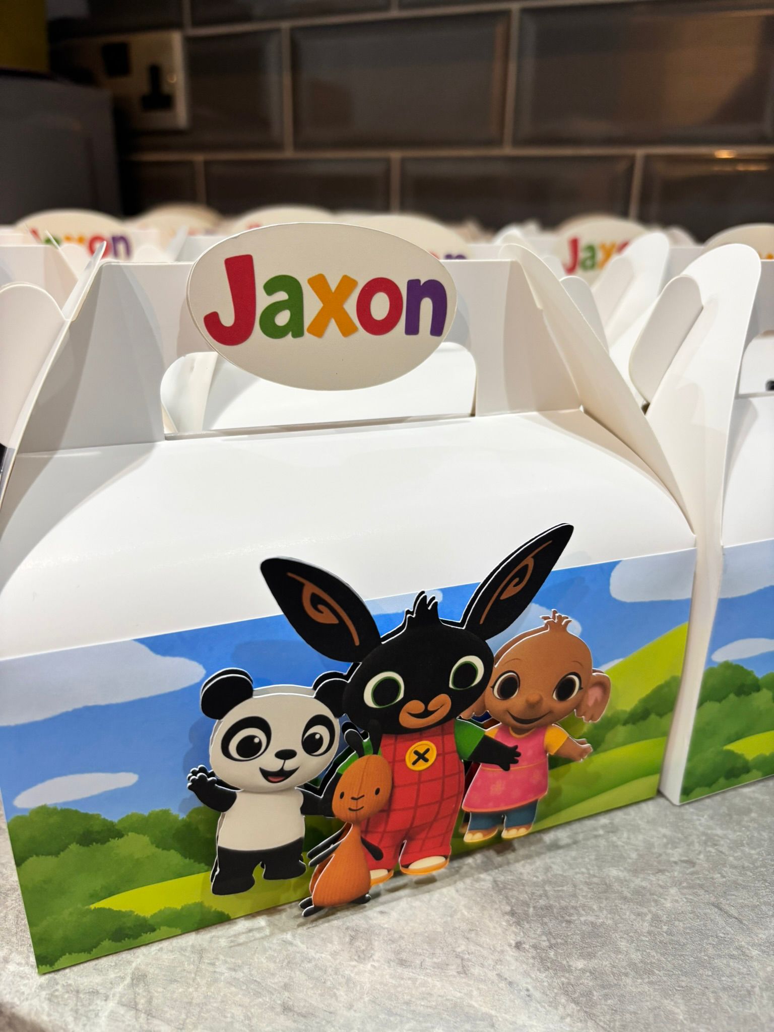 Personalised Bing Bunny Party Bundle | Bing Birthday Party Favours | Includes Party Box, Crisps, Chocolate, Drink Label & Colouring Pack
