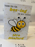 Personalised Bee Teacher Thank You Card – Bee-ing The Best Teacher Card – Custom Teacher Appreciation Gift – End of School Year Keepsake