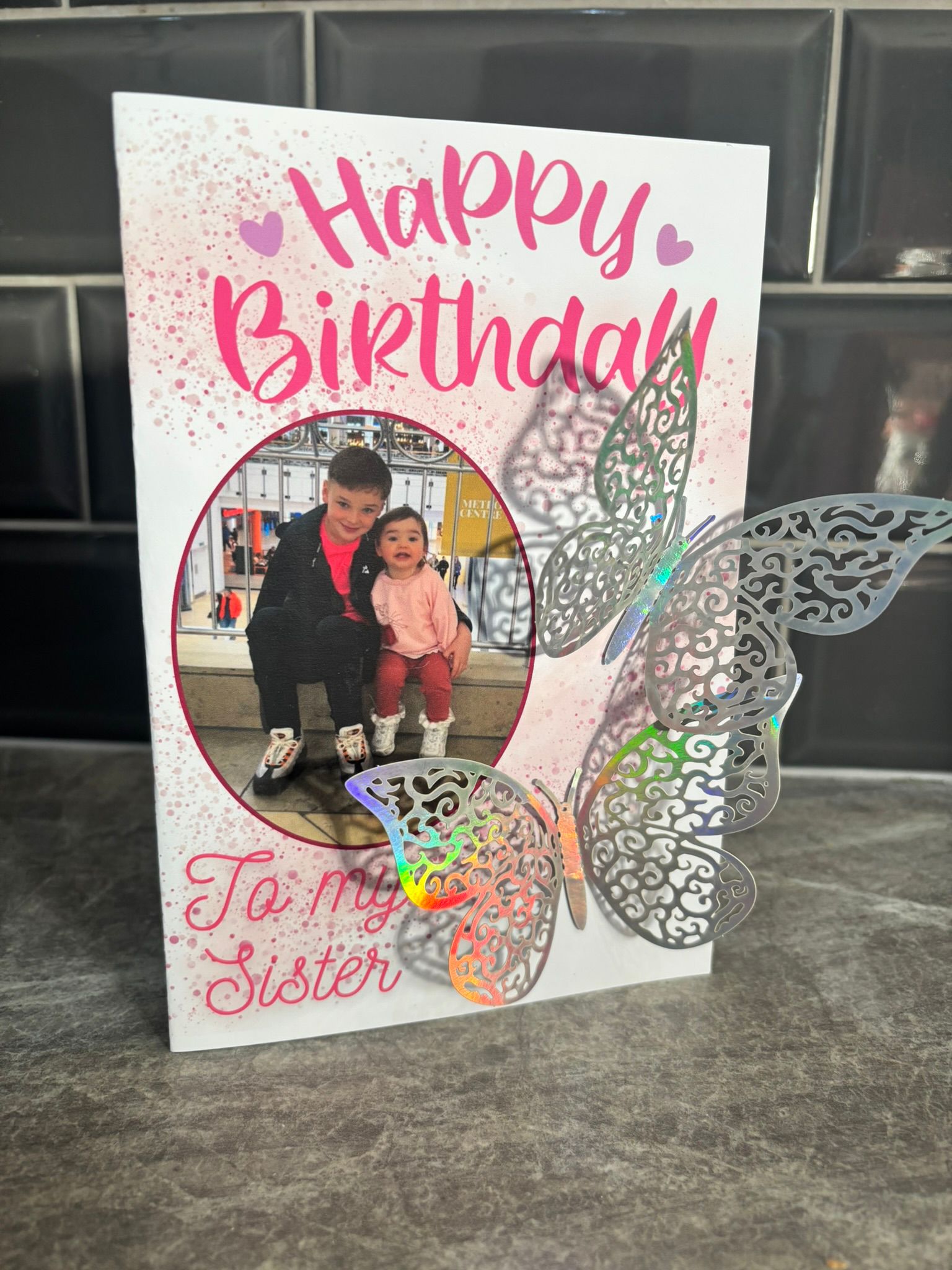 Personalised Sister Birthday Card with Photo – Butterfly Birthday Card for Sister – Custom Photo Greeting Card