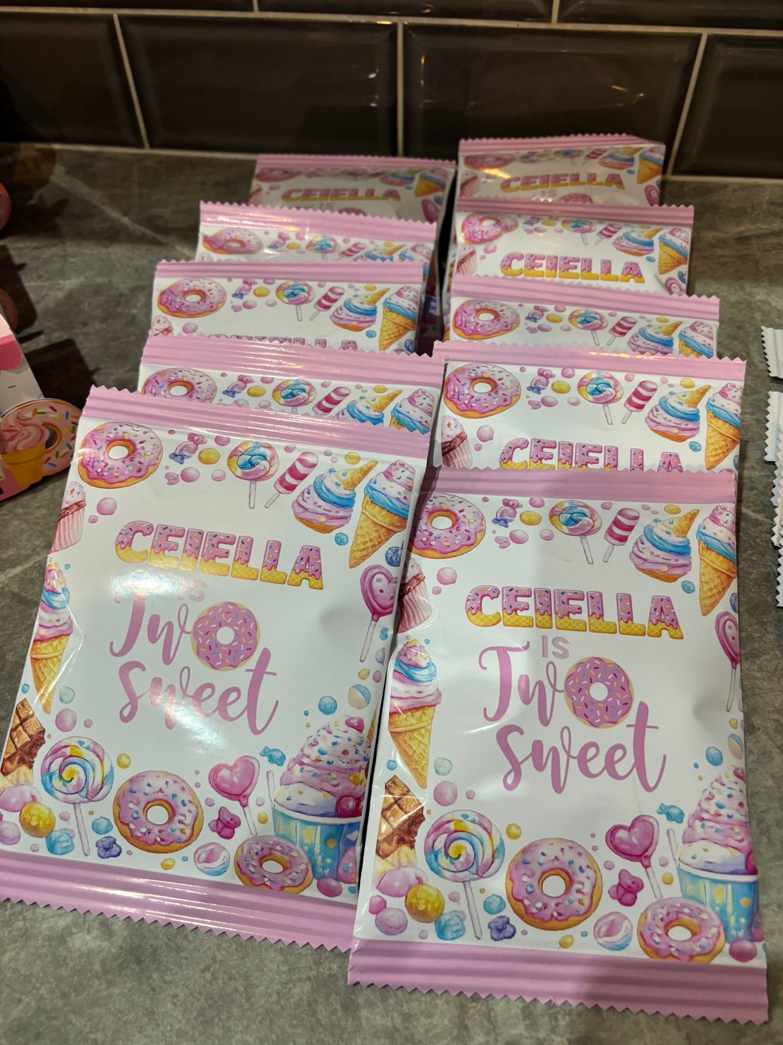Personalised Sweet Shop Party Bundle | Two Sweet Birthday Party Favours | Treat Boxes, Crisp Packets, Drink Labels, Chocolate Wrappers & Colouring Packs