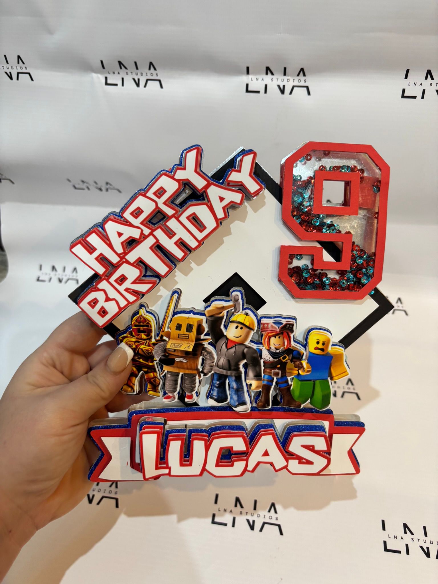 Personalised Roblox Cake Topper | Custom Name & Age Birthday Decoration | Gamer Party Shaker Topper