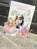 Personalised Princess First Birthday Card – Custom Photo 1st Birthday Card – Princess Castle & Unicorn Birthday Keepsake for Girls