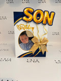 Personalised Son Birthday Card with Photo – Gold Balloon Letter Design