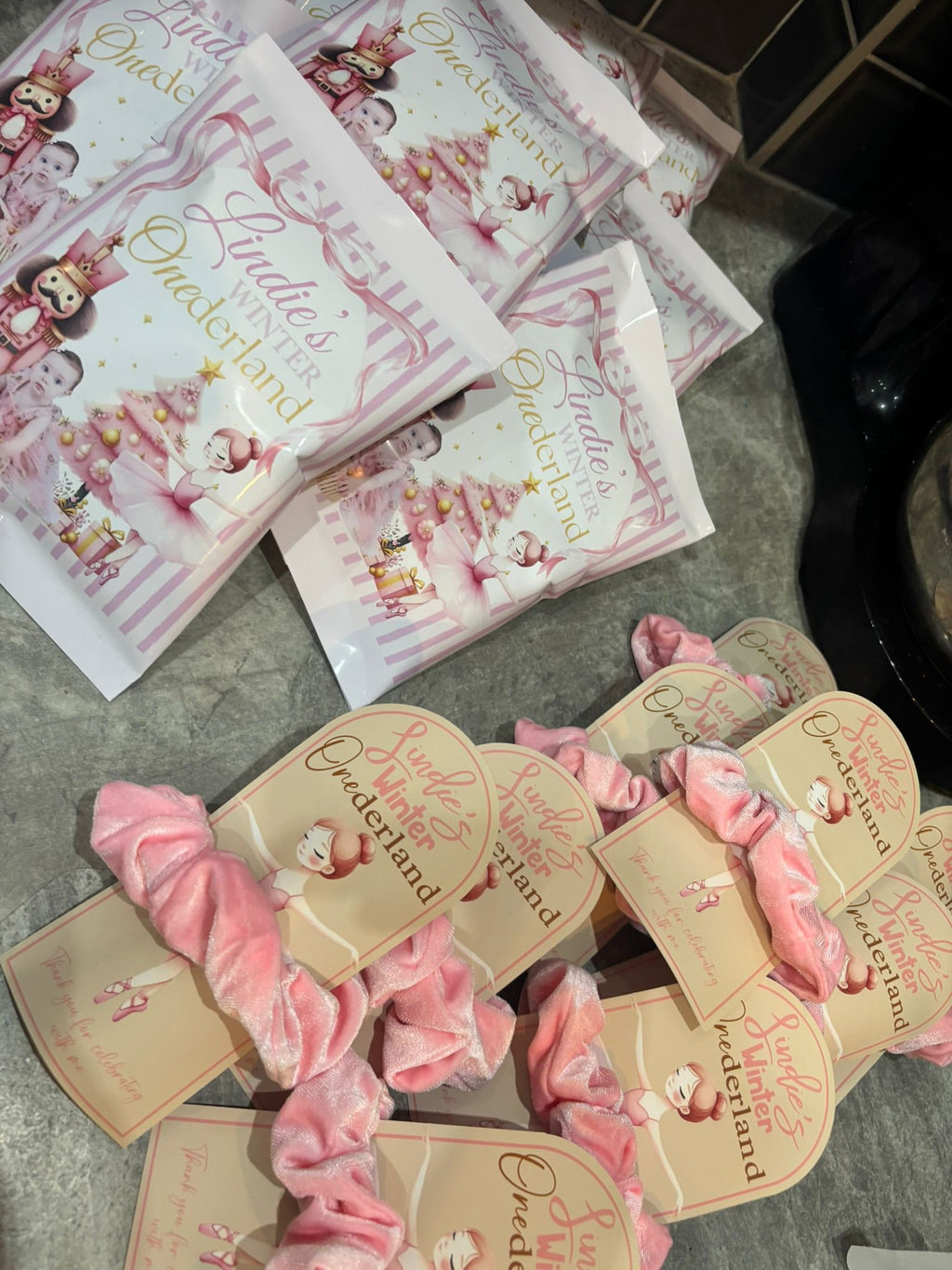 Personalised One-derful Party Bundle | First Birthday Party Favours | Pink Birthday Treat Box, Chocolate Wrapper & Party Bag Fillers