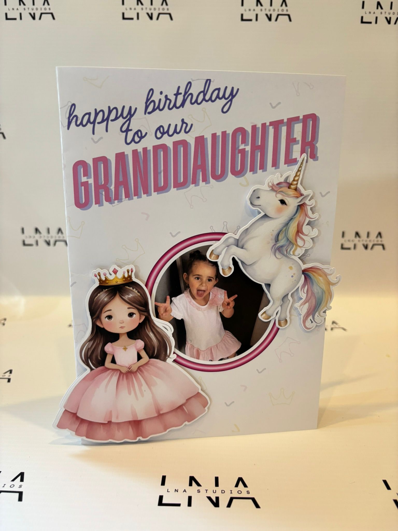 Personalised Granddaughter Birthday Card – Princess & Unicorn Photo Birthday Card – Custom Birthday Keepsake for Girls