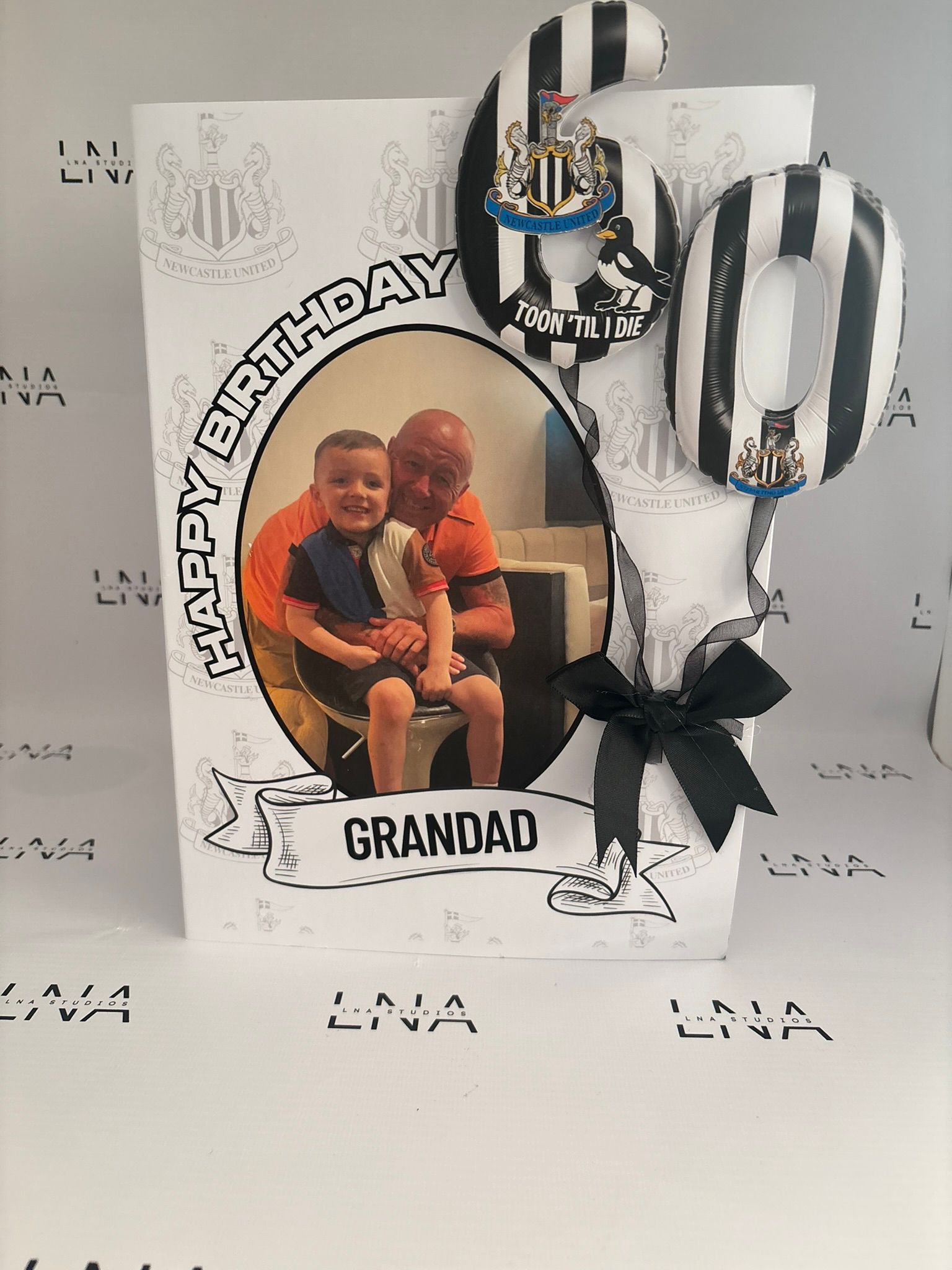 Personalised Grandad Newcastle United Birthday Card with Photo & Age Balloons