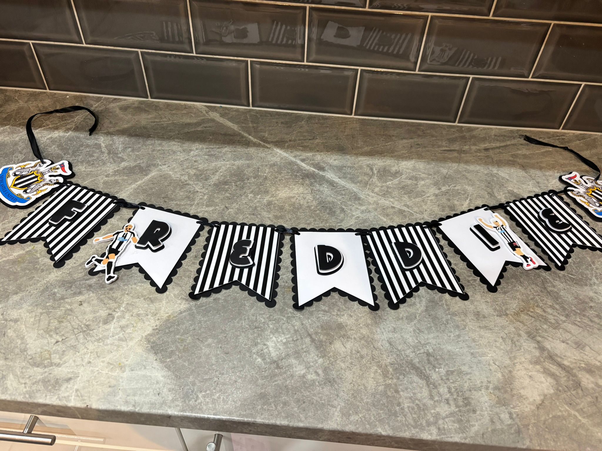 Personalised Football Name Bunting | Custom Football Birthday Banner | Football Party Decorations | Newcastle Theme | Any Team Available