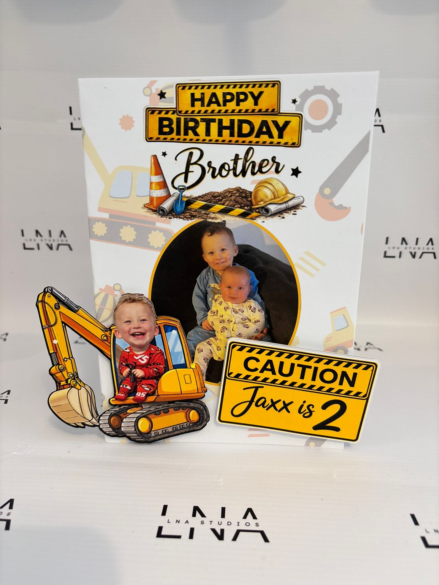 Personalised Construction Birthday Card for Brother – Digger & Photo Design