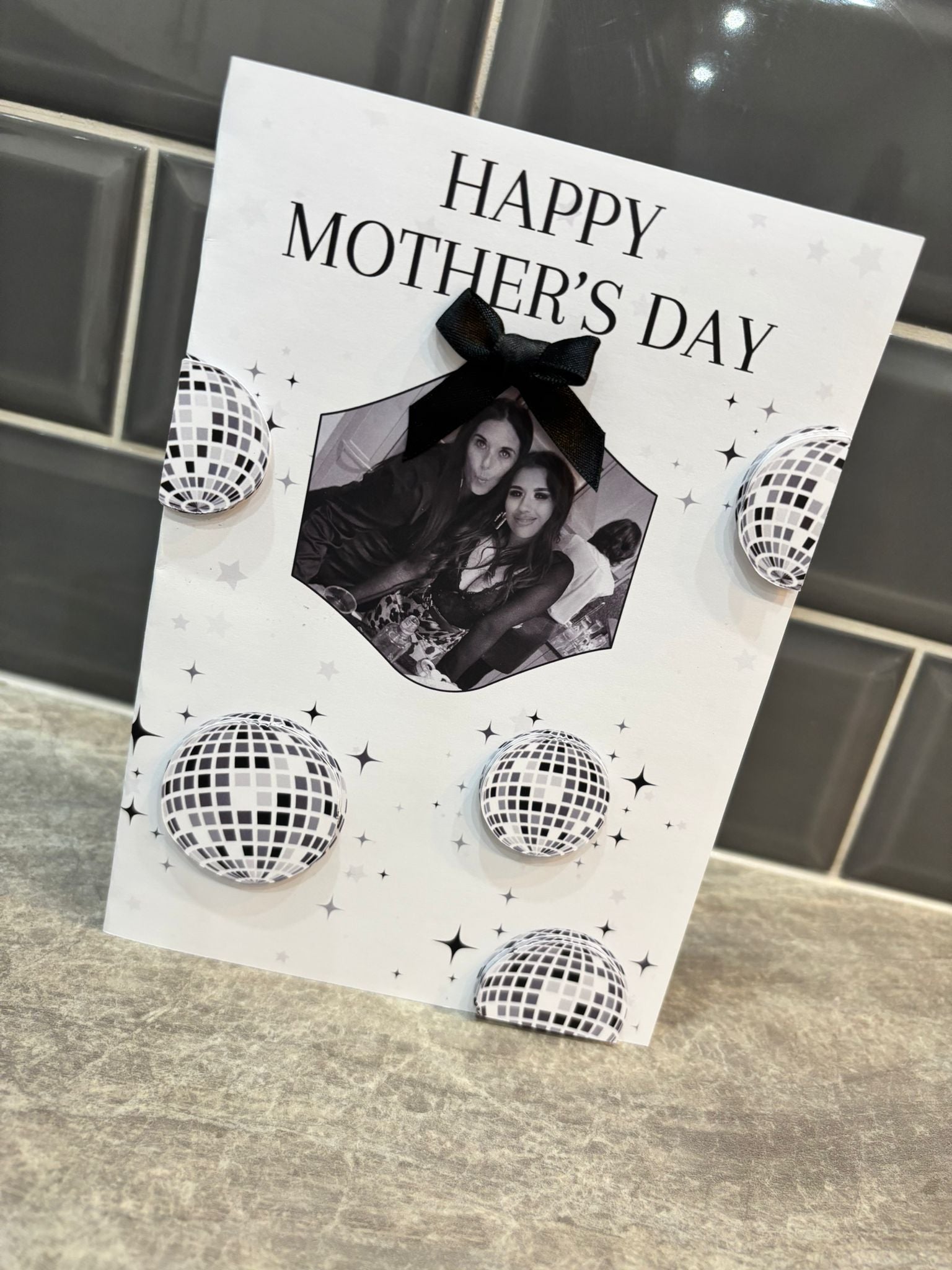 Personalised Mother’s Day Card – Disco Ball Mother’s Day Card – Custom Photo Mum Card – Retro Party Style Keepsake Gift