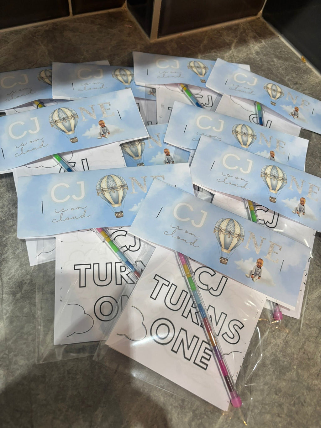 Personalised Hot Air Balloon First Birthday Party Bundle | Blue Cloud Theme Birthday Decorations | Party Favours For 10 Guests