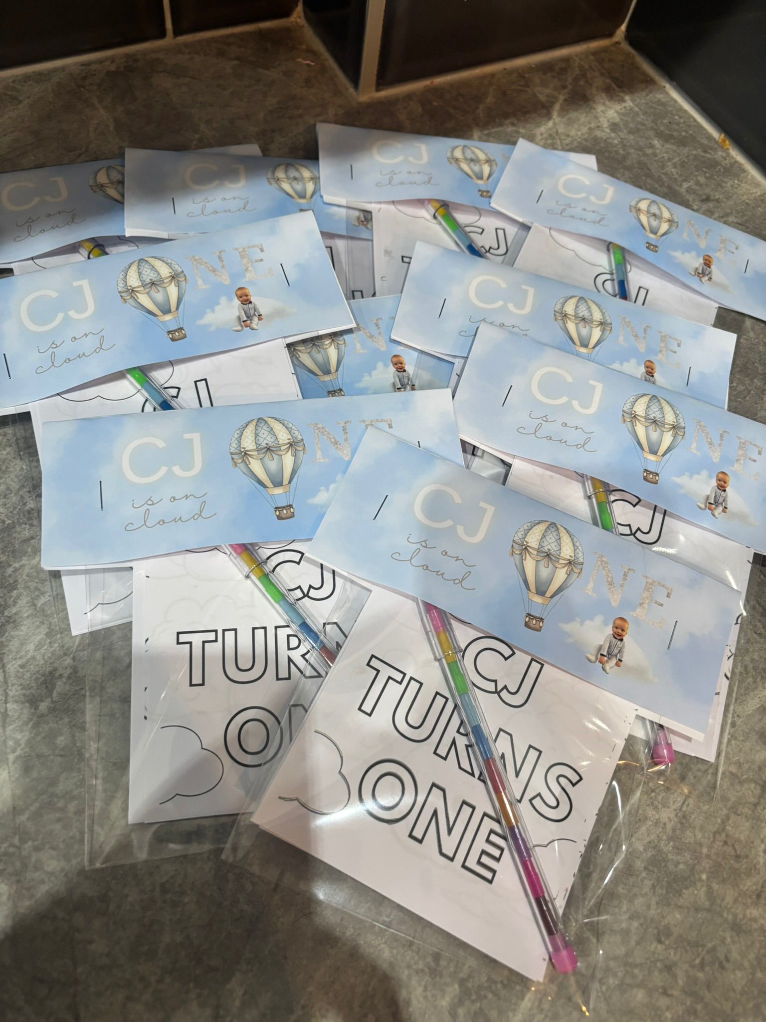 Personalised Hot Air Balloon First Birthday Party Bundle | Blue Cloud Theme Birthday Decorations | Party Favours For 10 Guests