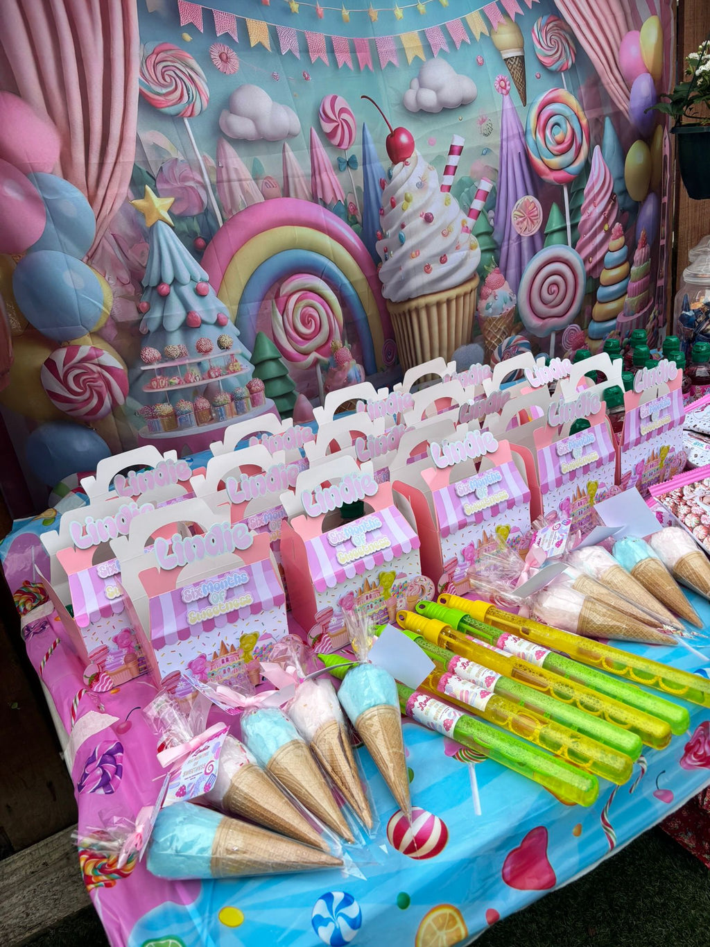 Personalised Sweet Shop Party Bundle | Candyland Birthday Party Favours | Sweet Treat Box, Crisp Packet, Chocolate Wrapper, Drink Label & Colouring Pack