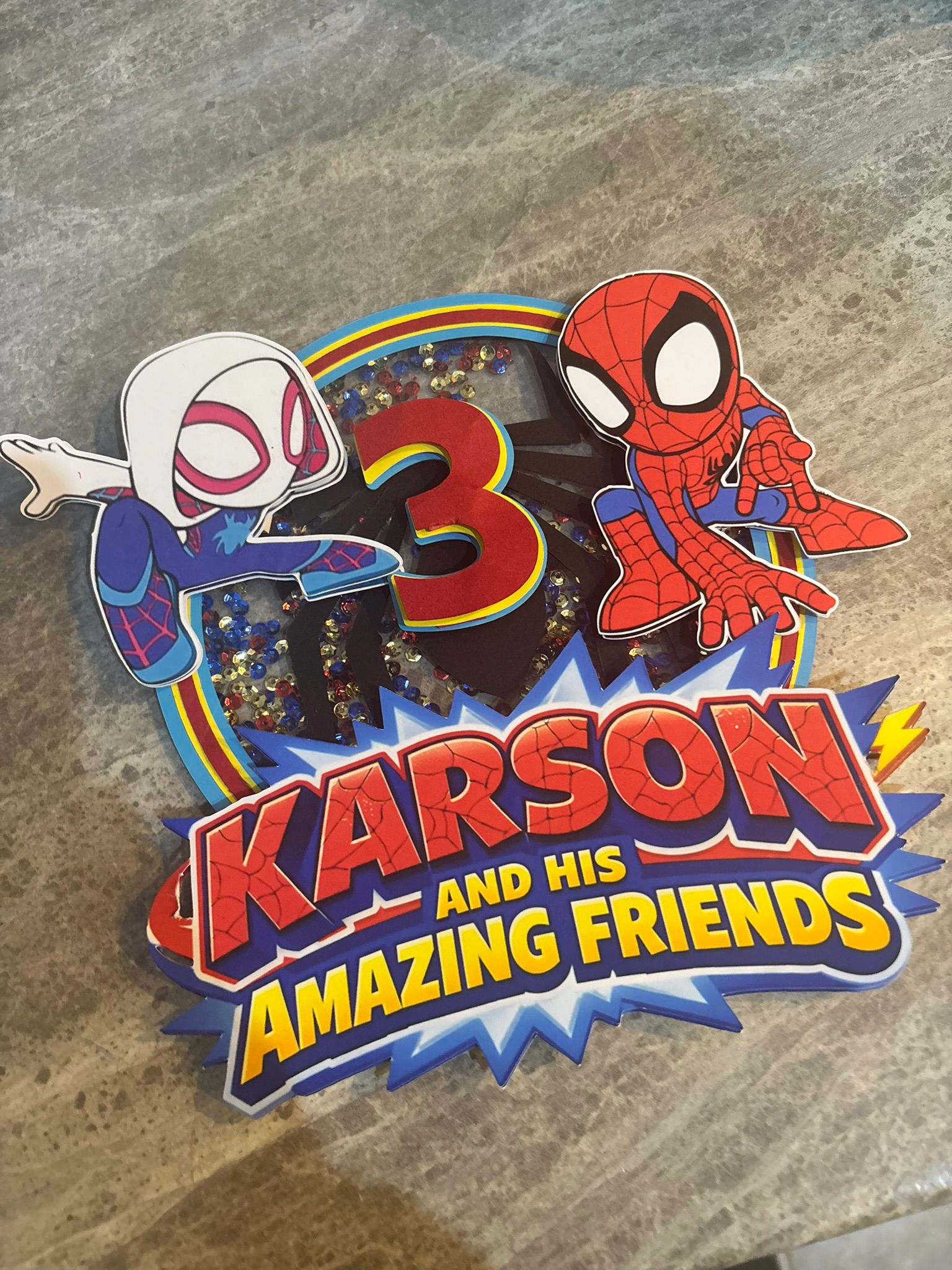Personalised Spidey and His Amazing Friends Cake Topper | Spider Hero Birthday Cake Decoration | Custom Name & Age Shaker Cake Topper | Any Age