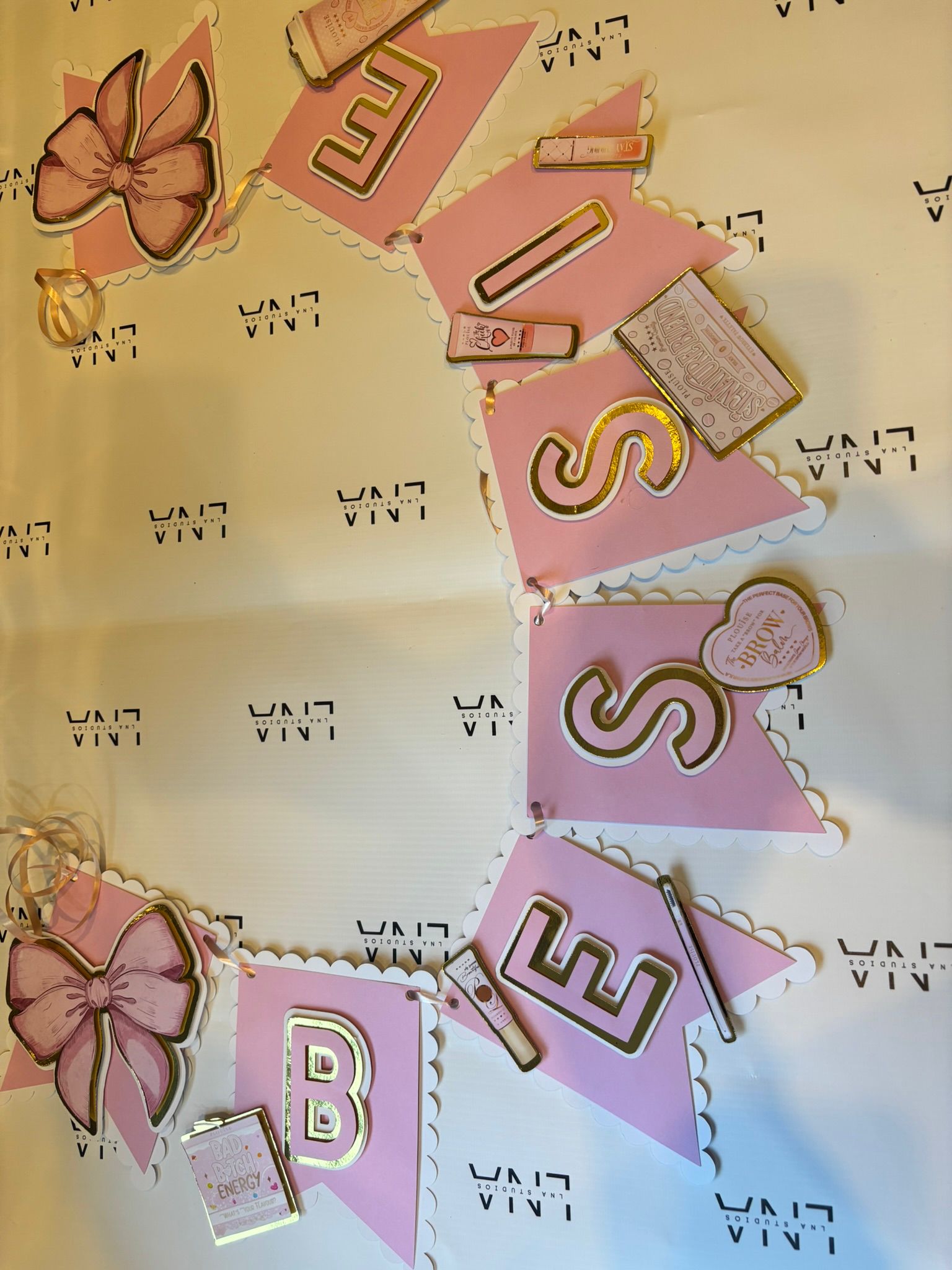 Personalised Beauty Theme Name Bunting | Makeup Birthday Banner | Pink Party Decorations | Custom Name Garland | Beauty Party Decor