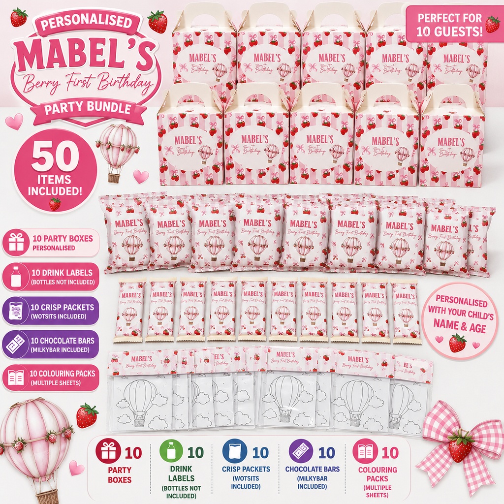 Personalised Berry First Birthday Party Bundle for 10 guests | Strawberry First Birthday Decorations