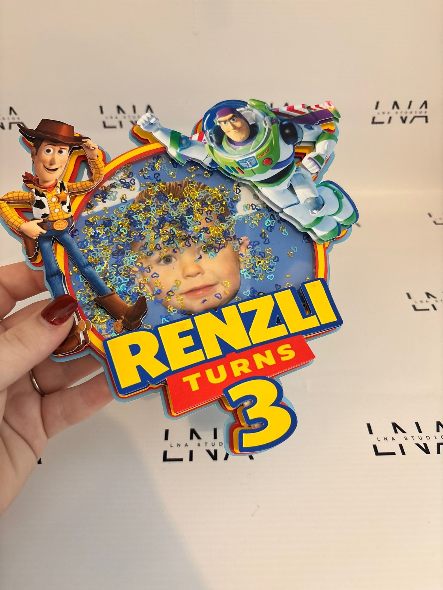 Personalised Toy Story Shaker Cake Topper | Custom Photo Birthday Cake Topper | Any Age Toy Story Party Decoration | Woody & Buzz Birthday Topper