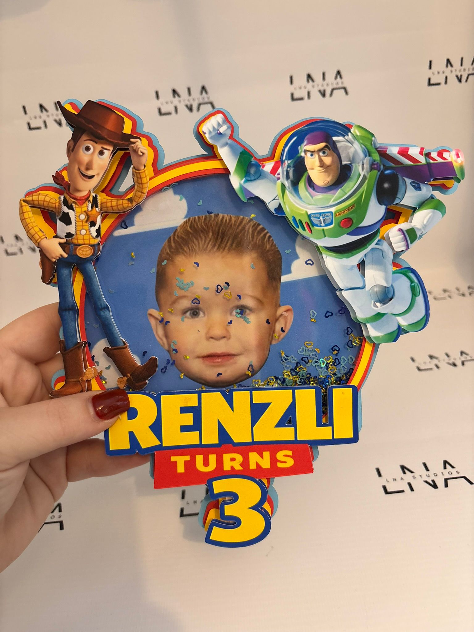 Personalised Toy Story Shaker Cake Topper | Custom Photo Birthday Cake Topper | Any Age Toy Story Party Decoration | Woody & Buzz Birthday Topper